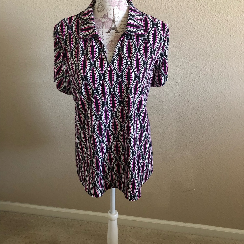 Lulu-B Black and Pink Neutral Dot Geometric Top Like New in 1X